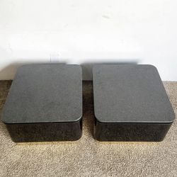 Postmodern Granite Top Black Lacquer Laminate and Gold Side Tables - 27"W x 27"D x17"H -