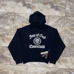 Fear of God Essentials Heavy Fleece Vintage Shrunken Hoodie Black FW24 Size Large