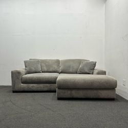 Retails 1.4k - Ashley 2-Piece Gray Corduroy Sectional Sofa - RIGHT CHAISE - Like New!