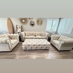 Restoration Hardware Sofa, 2 Side Chairs & Ottoman