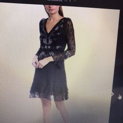 Elegant Black Size 10 Bella Sparkle Embellished Lace Dress French Connection