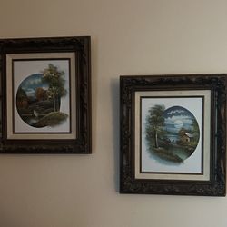  🖼️ Pair of Framed and Matted Oil Paintings Frames measure 13”Lx15”H Smoke and pet free home. PU in Kennewick near Canyon Lakes Golf Course 
