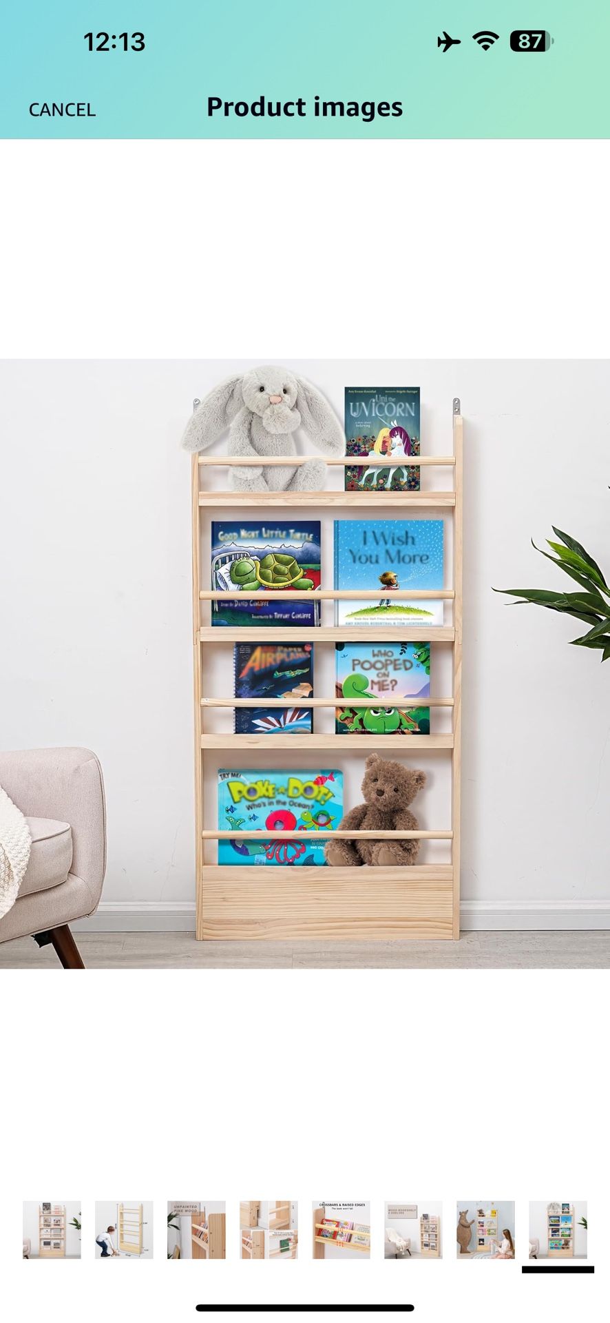 Kids Bookshelf 4-Tier - Space-Saving Behind The Door Storage Shelf - Pine Wood Thin Bookshelf 4 Shelves Wall Mounted - Suitable for Children's Books i