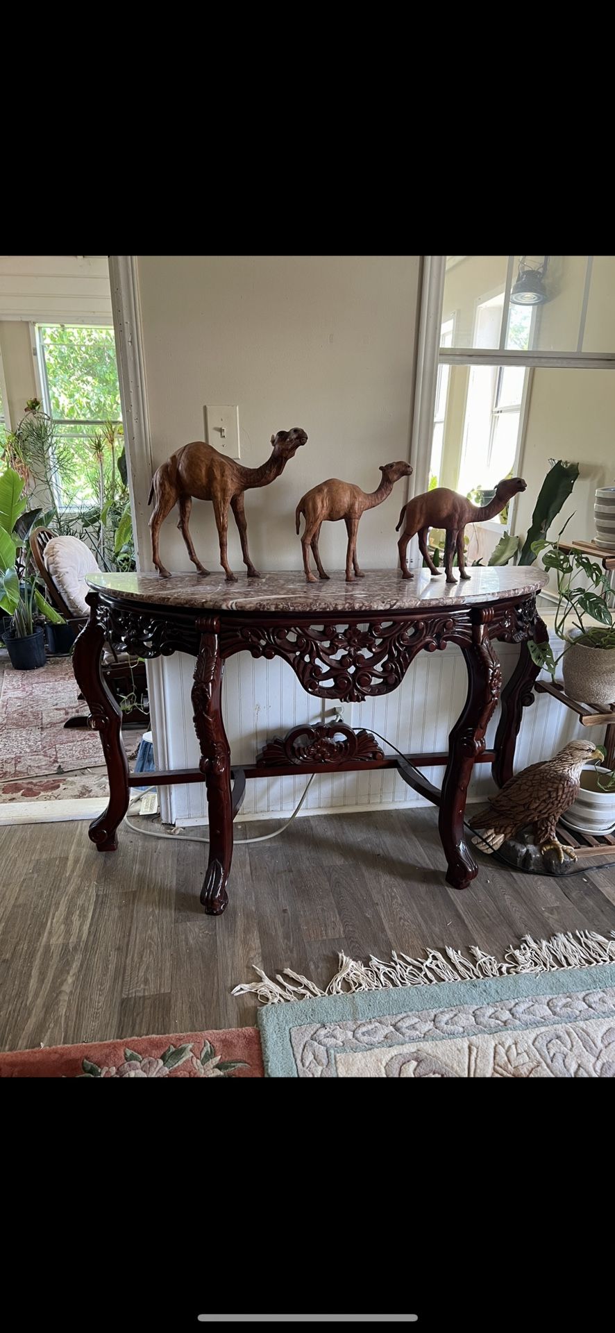 Entryh Table Or Accent Table Carved With Marble Top Pink 