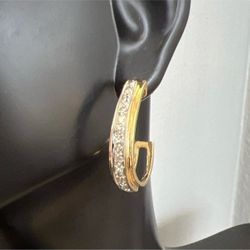 14k solid gold diamond half hoop earrings