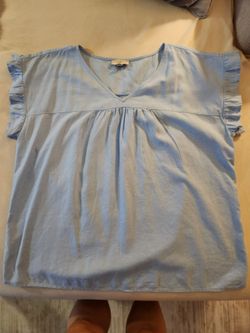 LOFT Light Blue Ruffle Sleeve Blouse