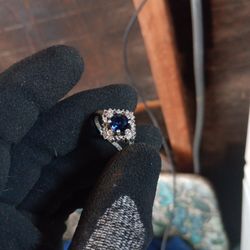 Sam&co Scrap Engagment Ring Flawless Blue Saphire And Lab  Grown Diamonds Laid In Silver