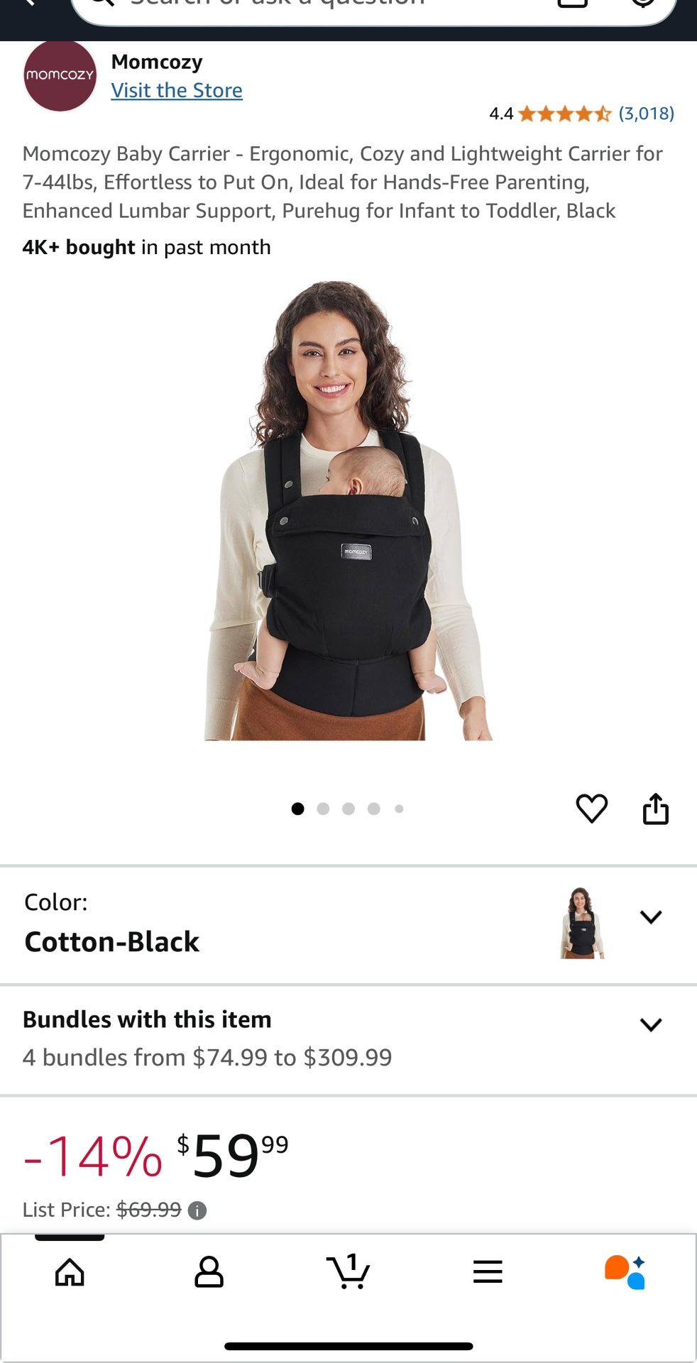 Brand New Momcozy Black Baby Carrier