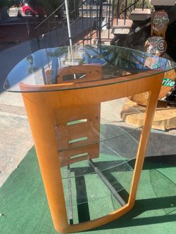 Glass Top Wood Desk with Lower Shelf