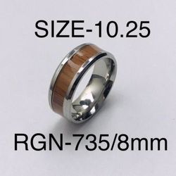 Stainless Steel Woodgrain Strip Ring Band: Size-10.25/RGN-735