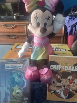 Disney Minnie Mouse Sparkle And Sing Doll And 2 Disney Dvd's (Monster's Inc New)