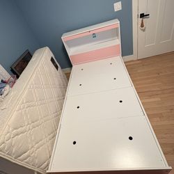 Hodedah Twin-Size Captain Bed with 3-Drawers and Headboard in Pink