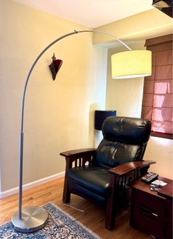 CB2 Big Dipper Arc Floor Lamp - Brushed Nickel / Linen Shade