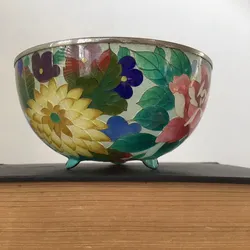 Vintage  Nagoya Plique-a-Jour Cloisonne Floral Motif & Silver Bowl