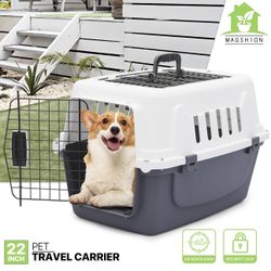 22-Inch Dog Crate Plastic 2-Door Top Loading Cat Carrier, Hard-Sided Dog Travel Carrier for Small Dogs and Cats, Ventilation and Security Lock Design 