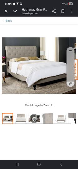 Twin upholstered linen bed frame, light gray