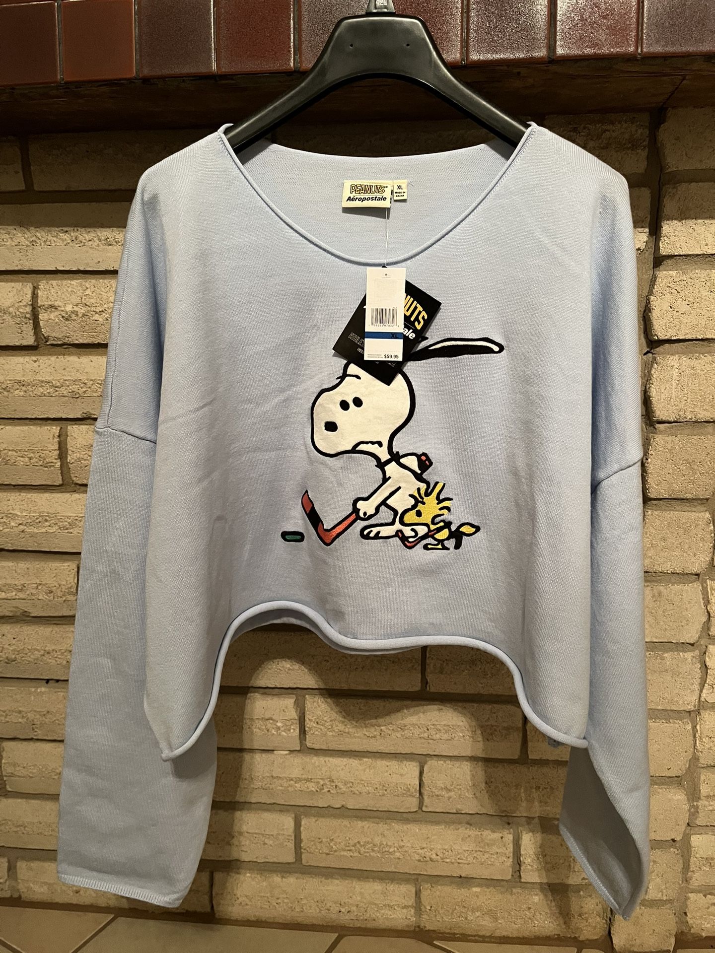 NEW Juniors Aeropostale Peanuts Snoopy & Woodstock Hockey Long Sleeve Tee (XL)