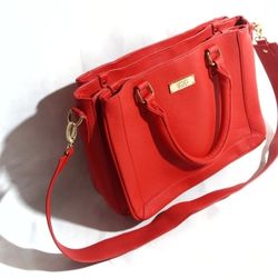 BCBG PARIS Tote Crossbody Bag in Red Pebbled Leather NEW
