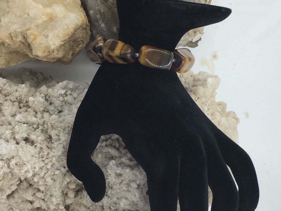 925 STER Silver Tiger’s Eye Chunky Beaded Bracelet 7.5”