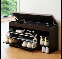 NEW IN BOX 3-Tier Entryway Bench with Cushion, Shoe Bench, Flip Drawer, Lift Top Storage Box $70
