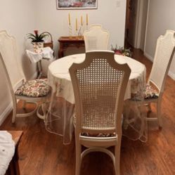 Vintage French Provincial Dining Table w/ Cane-Back Chairs – Extendable