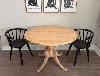 Dropleaf Solid Wood Dining Table with Black Spindle Chairs