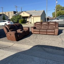 Brown Leather Recliner Sofa Set (Delivery Available)