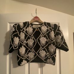 Oleg Cassini Black Tie Beaded Dress And Jacket 