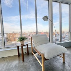 Denver Modern Avon Midcentury Modern Minimalist Beige Brown Leather Chair Side Table  (🚚 Free Local Delivery)