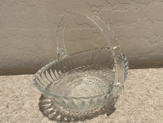 Vintage Glass Basket with Plastic Movable Handle