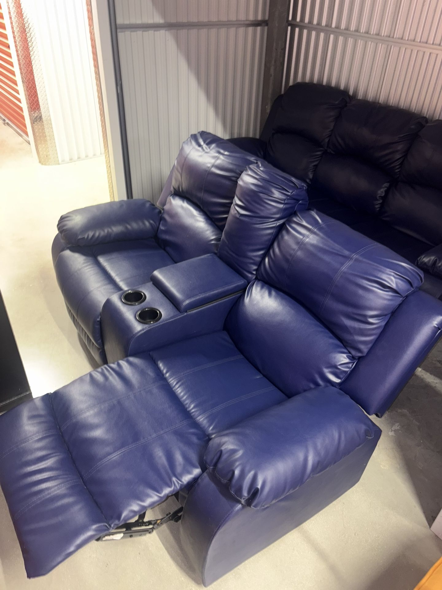 Royal Blue Couch Set And Orange Swede Chairs