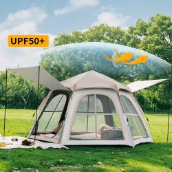 Instant Camping Tent for 4 Person,2 Mesh Windows & 2 Doors,Hexagonal Design,Easy Set Up for Family Camp, Outdoor Activity
