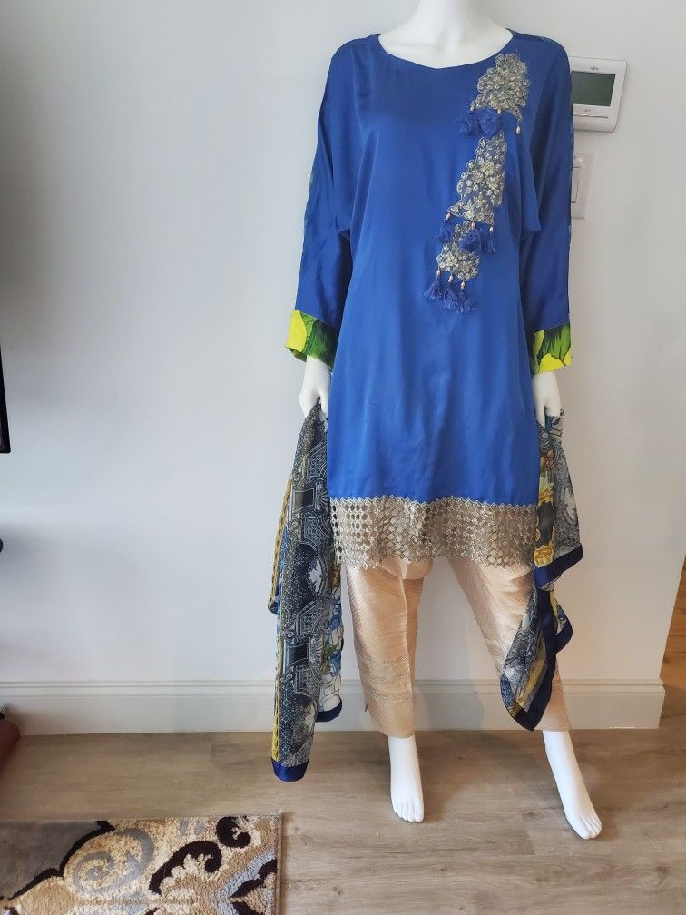 Pakistani Shalwar Kameez Silk Dress Medium 