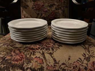 Set of 14 White Ceramic Plates & Saucers – Vintage/Classic