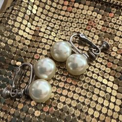 EUC Vintage Silver Napier Pearl Earrings 
