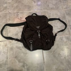 Prada Milano Tessuto Brown Nylon Leather Trim Mini Backpack Drawstring Flap