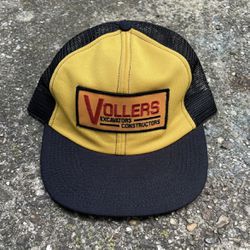 Vintage USA Made Vollers Excavators Construction Trucker Hat Black And Yellow 