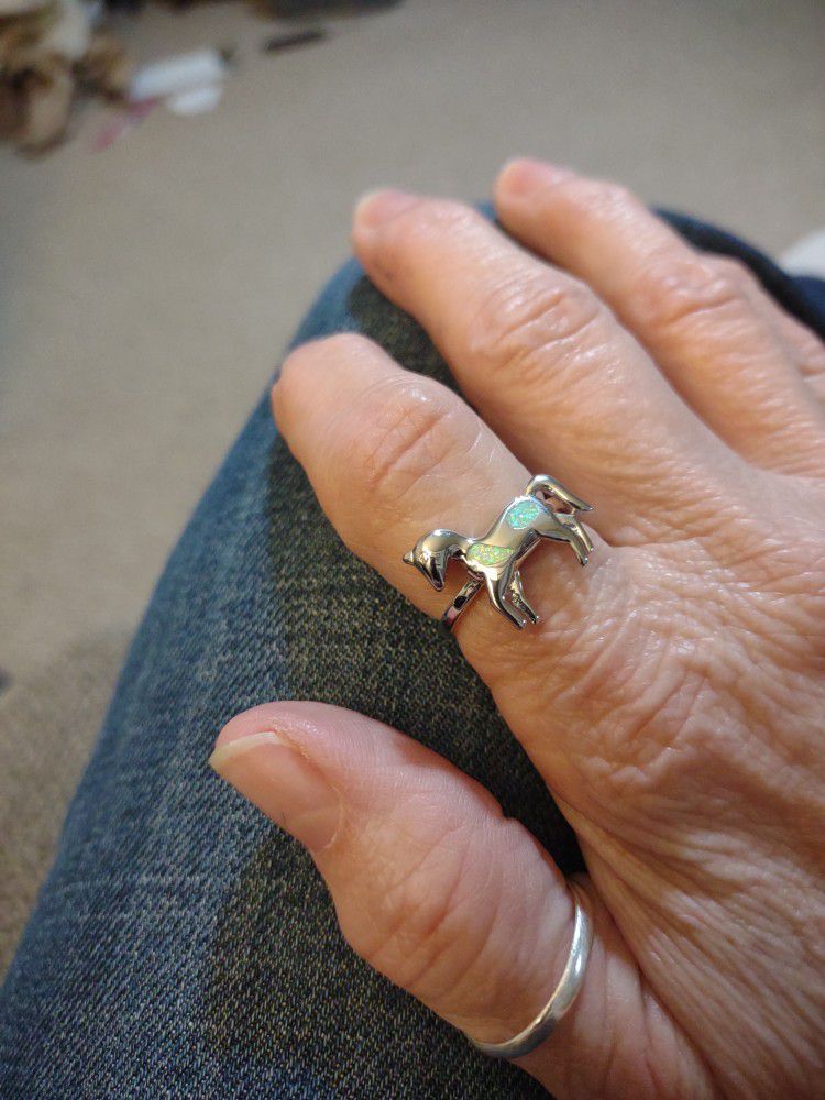 Horse Ring Opal Inlay S925 Solid