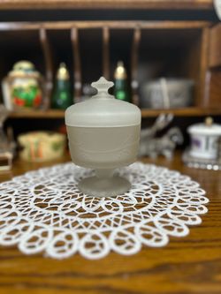 1970s Avon Frosted Glass Vanity Compote Lidded Dish