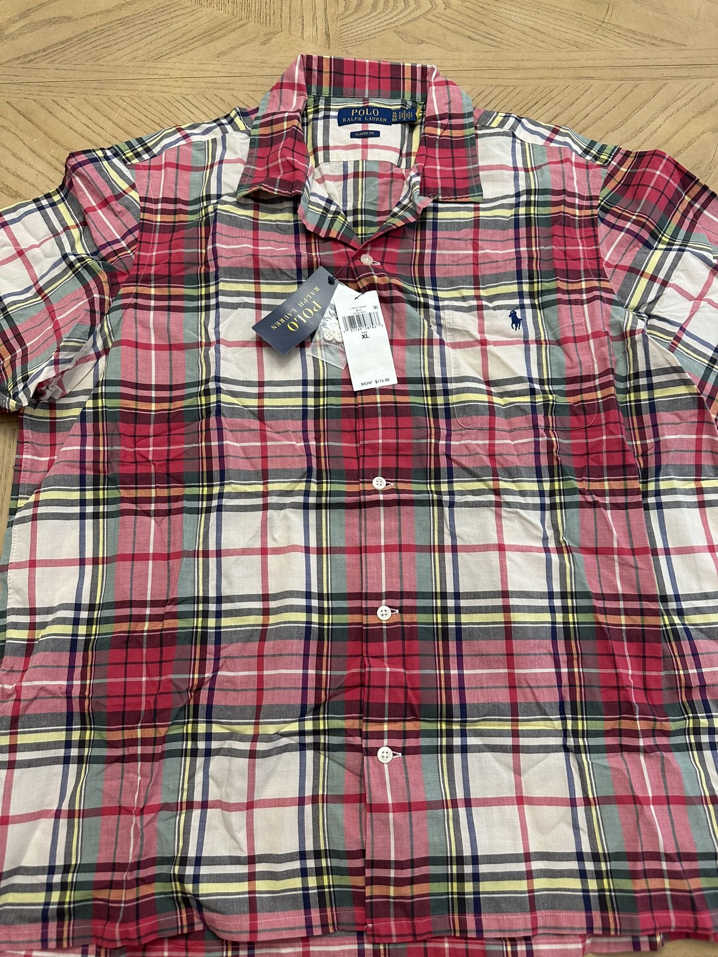 Polo Ralph Lauren NWT classic plaid casual short sleeve short button down pocket Red white green gray yellow colorway size XL