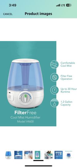 Brand New) Vicks Filter-Free Cool Mist Humidifier, V4600, White