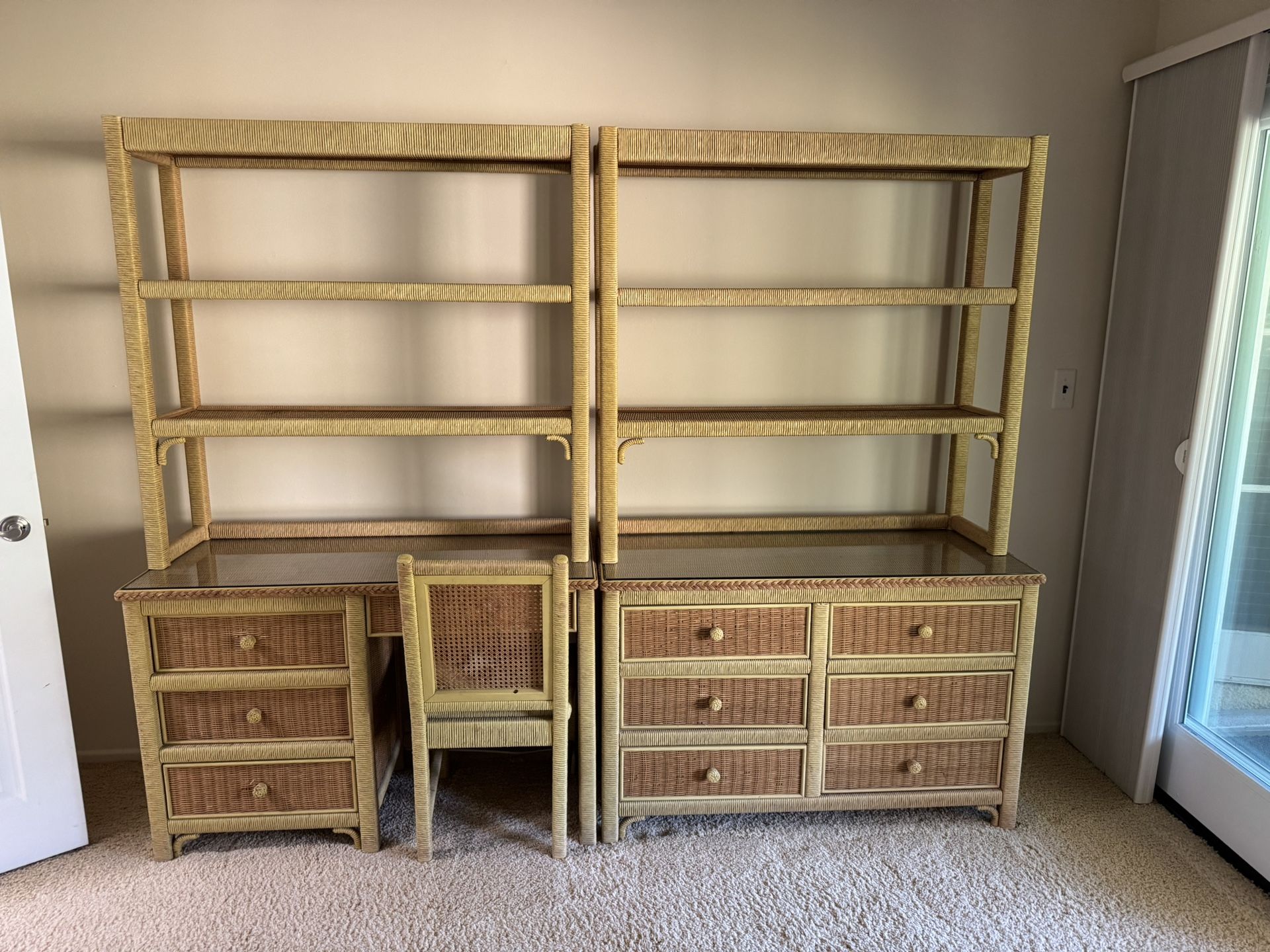 Henry Link Wicker Desk, Dresser & Hutch Set w/ Chair – Coastal Vintage Style