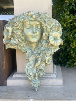 Nouveau to you; Vintage Concrete Hanging Art Nouveau Woman Planter Head: