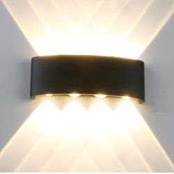 Modern LED IP65 Waterproof Exterior Wall Lamp with Backing Plate, 8W 86V-265V Warm White 3000K Aluminum Indoor Outdoor Surface Mount Rainsafe Matte Bl