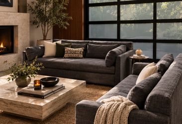 MCM West Elm Marin Sofa + Loveseat Slate Basketweave **Free Local Delivery***
