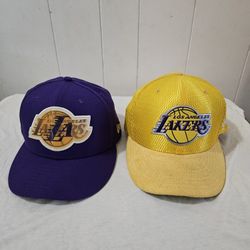 L.A.Lakers Purple Hat & Yellow Hat Size 7 1/8 Gently Used Great Condition $15 Each 