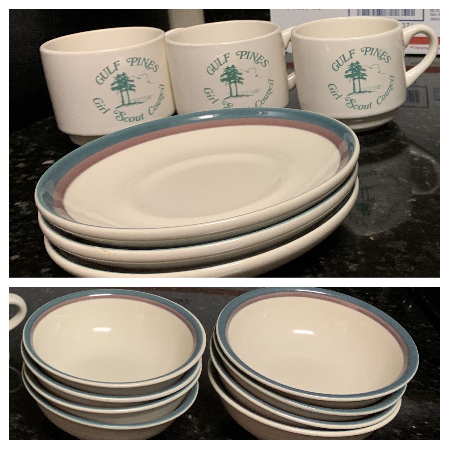 Lot of 3 Mugs, 3 Saucers, and 8 Bowls