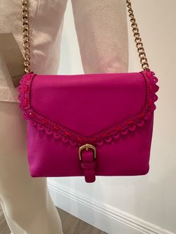 NWT Ann Taylor Hot Pink Leather Crossbody Bag with gold chain