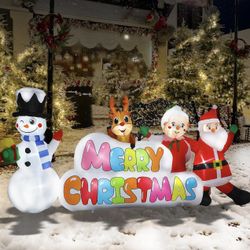 8FT Merry Christmas Inflatable Outdoor Decorations - Christmas Blow Up Yard Decoration with Built - In LED Light