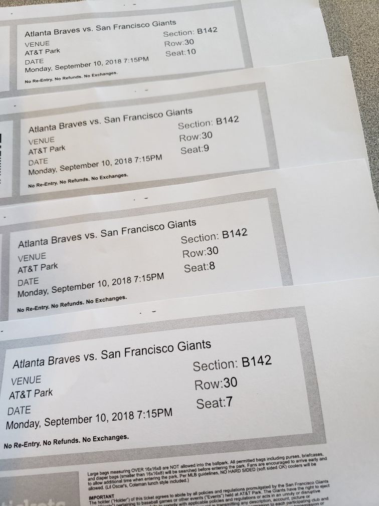 4 tickets Giants vs. Braves